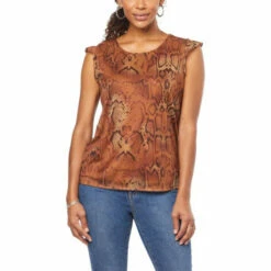 Hot Sale 🛒 G By Giuliana Snake-Print Aria Mesh Knit Ruffle Trim Tank Olive Snake 🛒 -G by GIULIANA Sales Store unnamed file 944