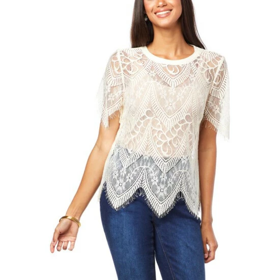 Best deal ✔️ G By Giuliana Black Label Stretch Lace Tee ❤️ 8 Best deal ✔️ G By Giuliana Black Label Stretch Lace Tee ❤️ - Image 6