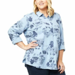 New 🤩 G By Giuliana Sun-Soaked Textured Gauze Buttoned 👕 Shirt Dusty Blue 🎉 -G by GIULIANA Sales Store unnamed file 980