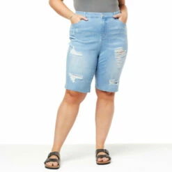 Best Sale 🎁 G By Giuliana Distressed Denim Bermuda Short Light Acid Wash ⭐ -G by GIULIANA Sales Store unnamed file 985