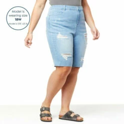 Best Sale 🎁 G By Giuliana Distressed Denim Bermuda Short Light Acid Wash ⭐ -G by GIULIANA Sales Store unnamed file 987
