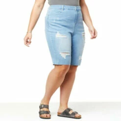 Best Sale 🎁 G By Giuliana Distressed Denim Bermuda Short Light Acid Wash ⭐ -G by GIULIANA Sales Store unnamed file 989