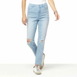 Best Sale 🥰 G By Giuliana Repreve® Denim Distressed Tapered-Leg Jean Light Acid Wash 🛒